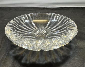 Vintage Waterford Style Heavy Lead Crystal Ashtray 7" Starburst Design Large MCM