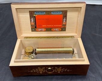 Rare Vintage Reuge 3/72 Swiss Music Box - Sorrento Italian Inlaid Burl Wood - Plays "Guido Valse" 3-Part Waltz - 72-Note Mechanical Movement