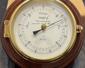 WEMPE Skipper Aneroid Marine Barometer Brass Mahogany Hamburg - German