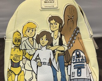 Vintage Style Star Wars Loungefly Mini Backpack, Disney Parks Exclusive Celebrate the Saga Luke Leia Han Chewbacca R2-D2 C-3PO New with Tags