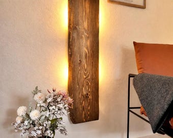 Floating Wood Wall Light | Battery Powered LED Backlit Wooden Panel | Wireless Rustic Wall Lamp | Natural Minimal Home Decor