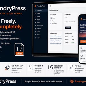 FoundryPress Pro PHP Publishing System, Self-Hosted CMS, JSON Blog Platform