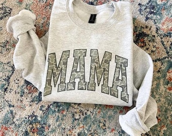Camo Mama-sweater, dames camo-sweater, trendy jachtsweater, mama, Moederdag, camouflage, coquette