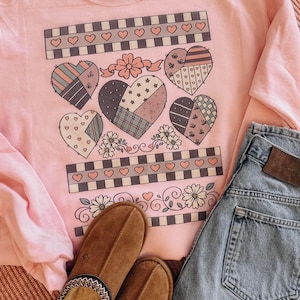 Patchwork Heart Love Sweatshirt, Women’s, Country Love Sweatshirt, Thrifty Style, Gildan 18000 Sweatshirt, Trendy Sweatshirt, Grandma