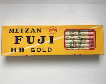 12 Vintage MEIZAN FUJI GOLD Pencils: Full Box Of No.1018 Pencils - Made In Japan - Unused - New Old Stock