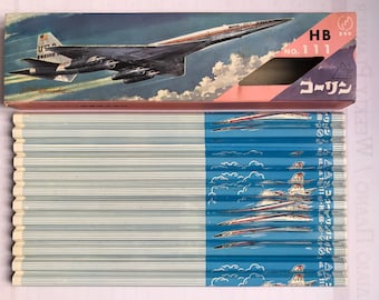12 Vintage COLLEEN Pencils:  "No.111" HB Boeing SST Plane Pencils - Made In Japan - Unused - New Old Stock