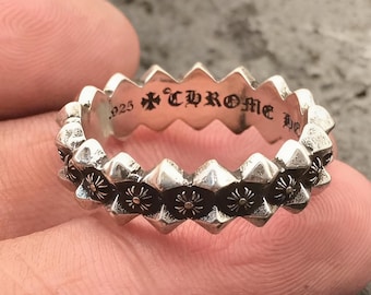 Anillo apilable con cruz, flor y zigzag, plata de ley 925 envejecida, estilo gótico punk.