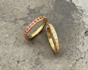 3mm Eternity Stackable Band Ring, 22K Gold Plated CZ Gothic Punk Ring