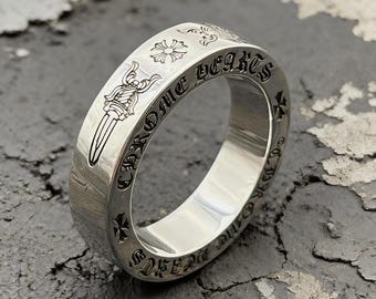 6 mm ring met dubbele dolkzwaard, 925 sterlingzilver antieke gotische punkring