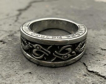 Keltischer Drachenauge Bandring, 925 Sterling Silber Antiqued Gothic Punk Ring