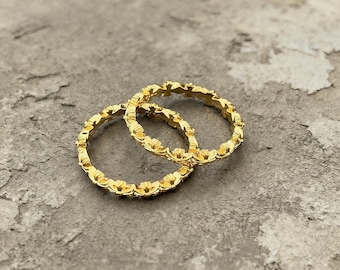 Cross Flower Eternity Stackable Ring, 22K Gold Plated Sterling Silver Gothic Punk Band
