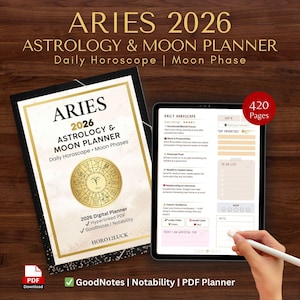 Aries 2026 Astrology Planner | Daily Horoscope & Moon Phases (Digital PDF)