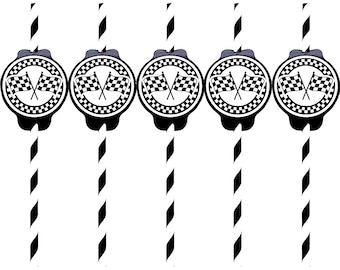 50 Race Car Paper Straws, Biodegradable Party Drink Decor