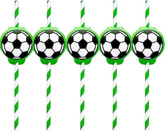 50 Soccer Paper Straws, Eco-Friendly Party Drink Decor