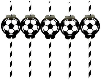50 Soccer Paper Straws, Eco-Friendly Party Drink Decor