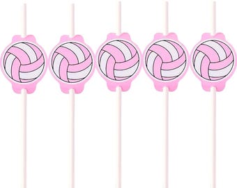 50 Volleyball Paper Straws, Biodegradable Drink Decor, Party Supplies