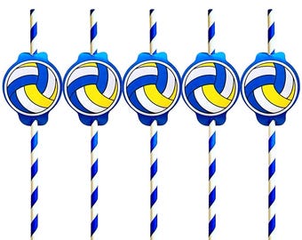 50 Volleyball Paper Straws, Biodegradable Drink Decor, Party Supplies