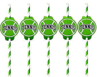 50 Tennis Paper Straws, Biodegradable Drink Decor, Party Supplies