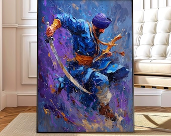 Sikh Warrior Print, Gatka Martial Art Wall Art, Khalsa Punjabi Decor, Nihang Singh Sword Artwork, Sikh Spiritual Gift Decor