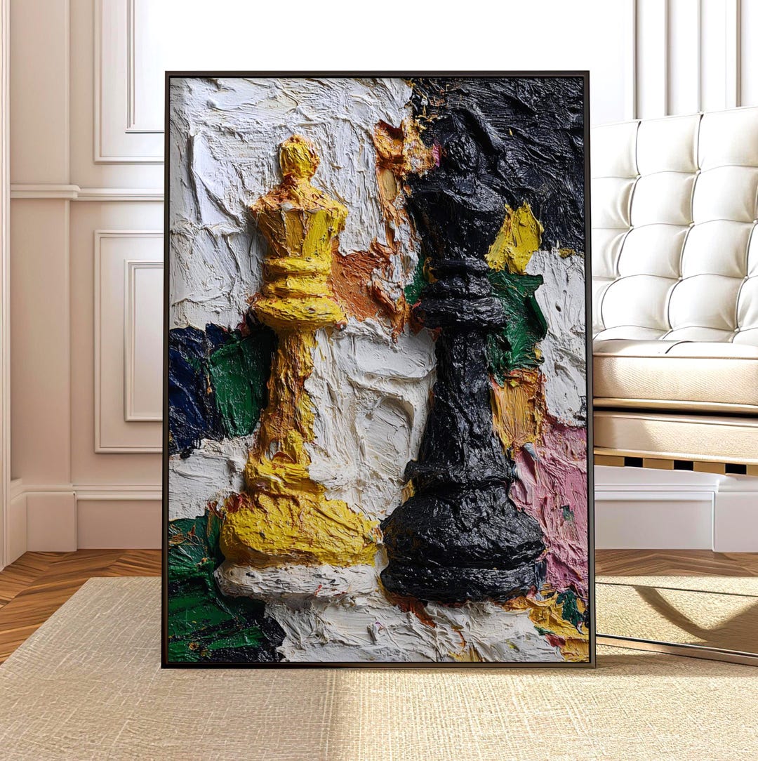 Abstract Chess Pieces Art Print | Textured Impasto Style - Etsy