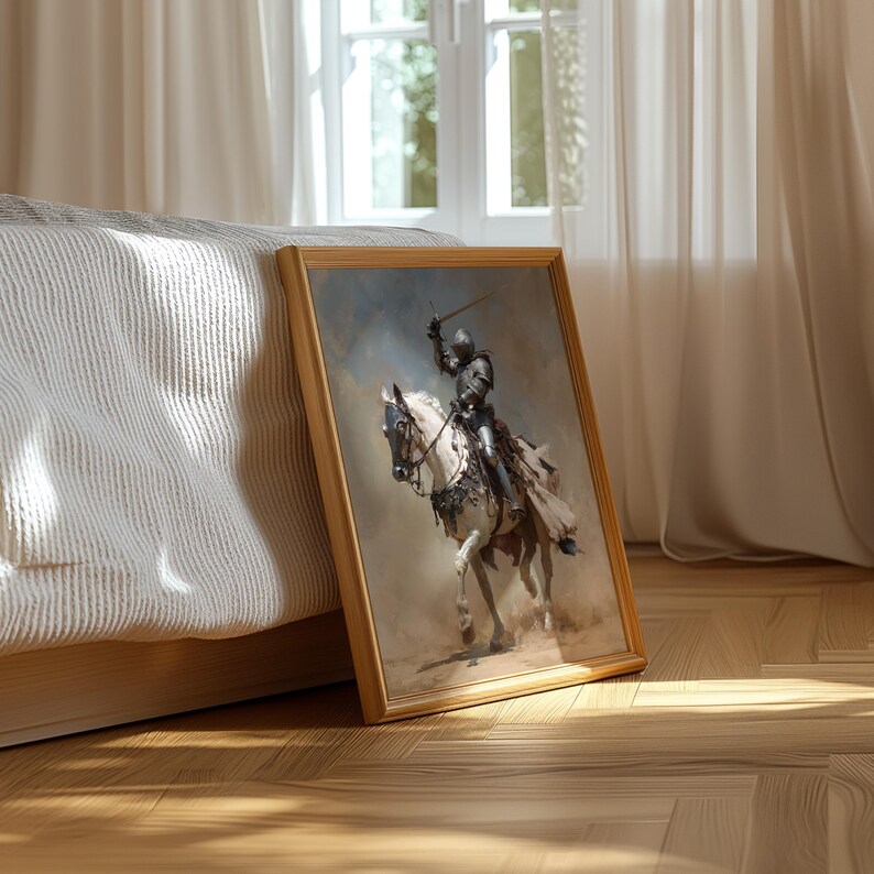 Medieval Knight Wall Art Print, Warrior Horse Painting, Historical ...