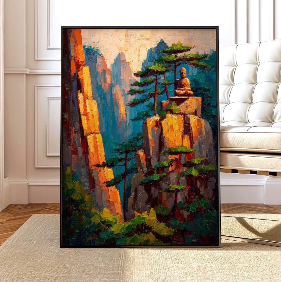 Mountain Buddha Wall Art Print, Zen Landscape Poster, Meditation Nature ...