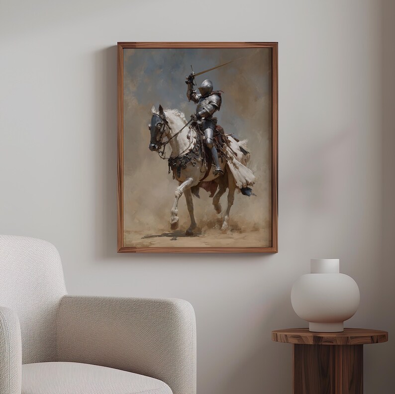 Medieval Knight Wall Art Print, Warrior Horse Painting, Historical ...