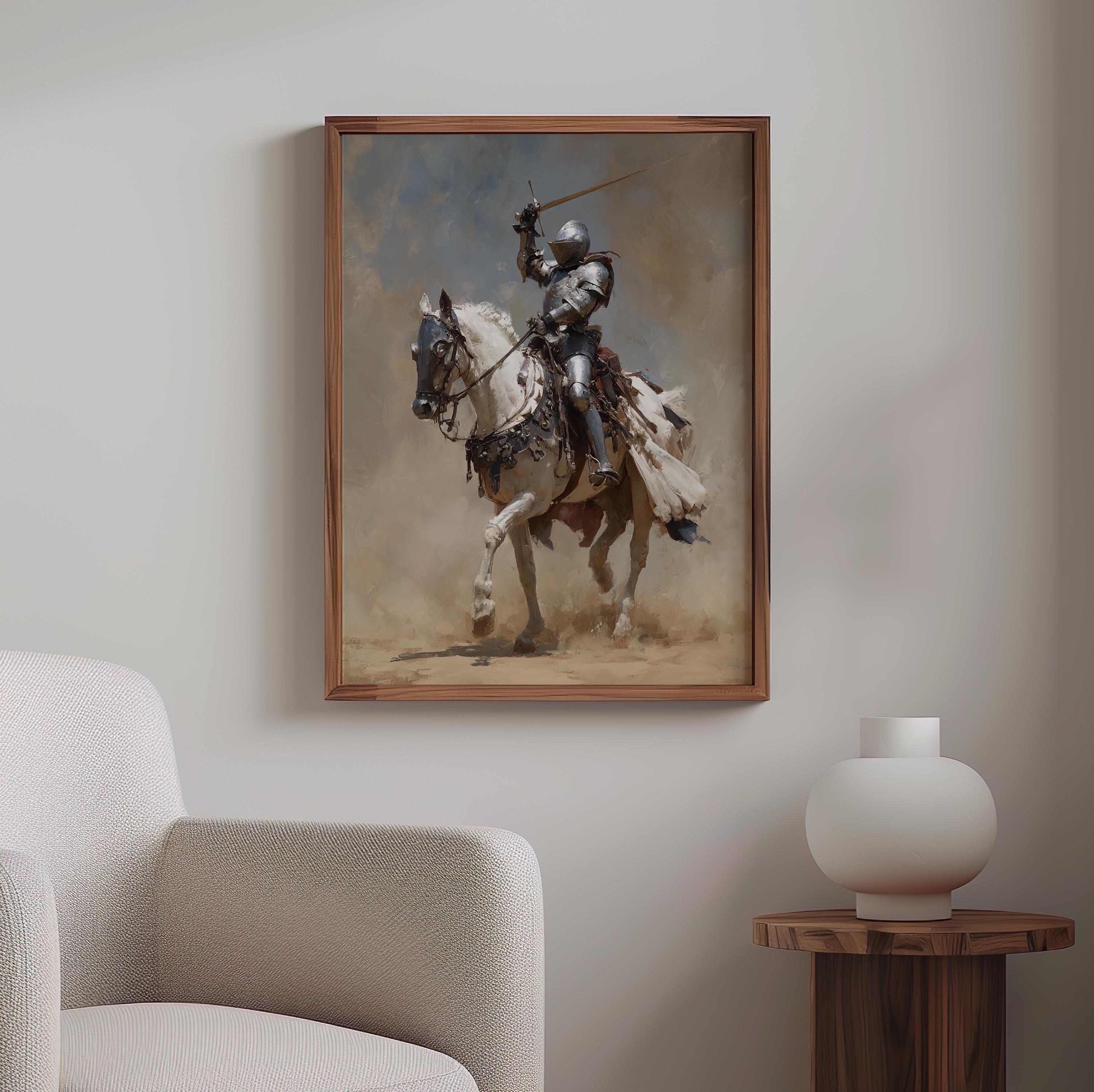 Medieval Knight Wall Art Print, Warrior Horse Painting, Historical ...