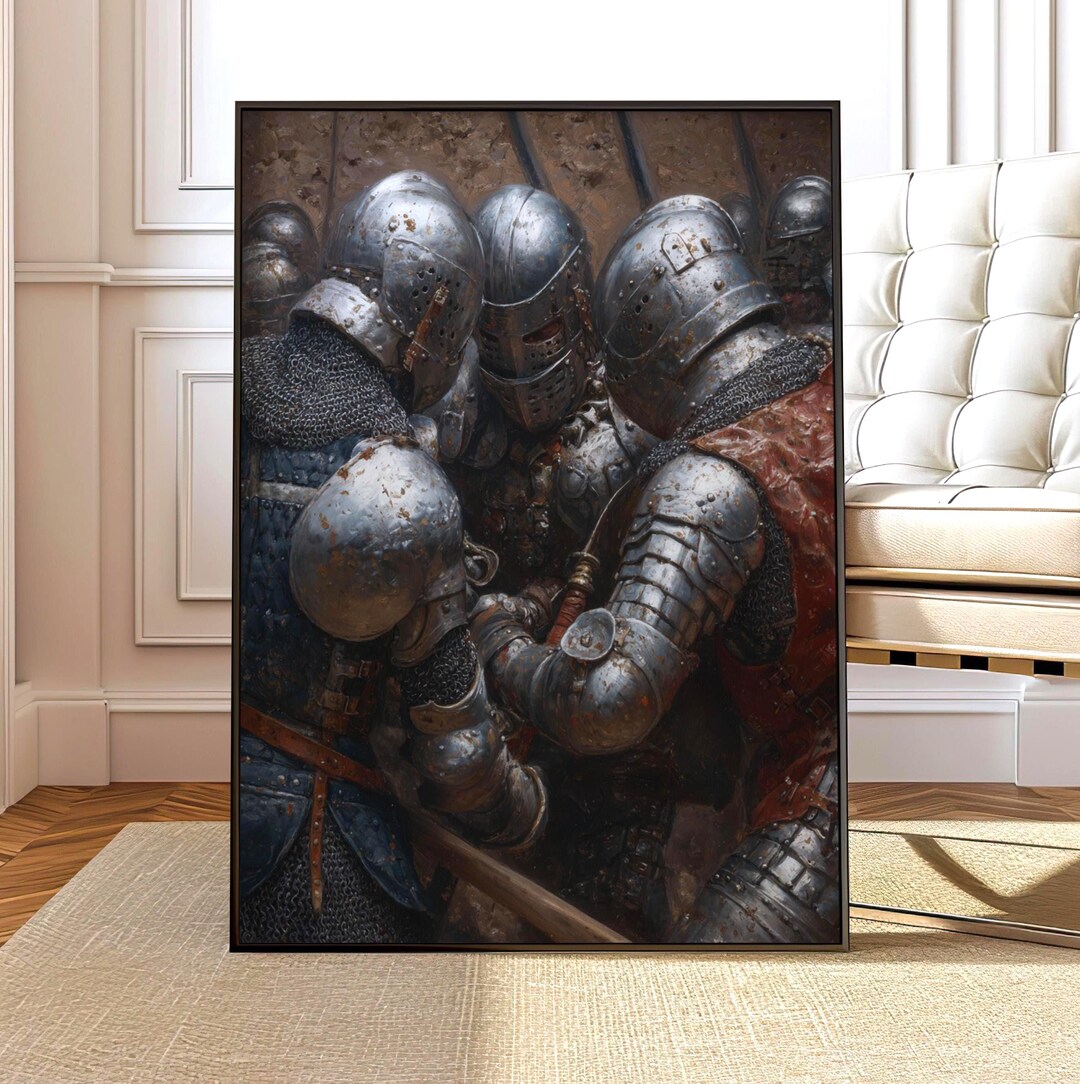 Medieval Knights Battle Wall Art – Armoured Warriors in Close Combat ...