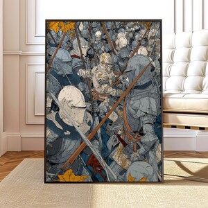 Steel Grey Medieval Battle | Armoured Knights in Brutal Close Combat Wall Art