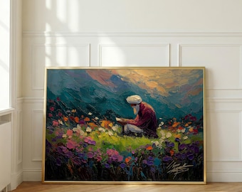 Meditating Sikh Wall Art, Gurbani Reading Print, Waheguru Spiritual Decor, Khalsa Artwork, Mindfulness Wall Art