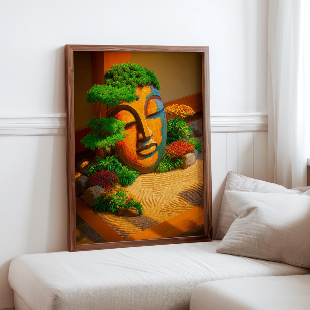 Zen Garden Buddha Face Wall Art Print, Japanese Spiritual Poster ...