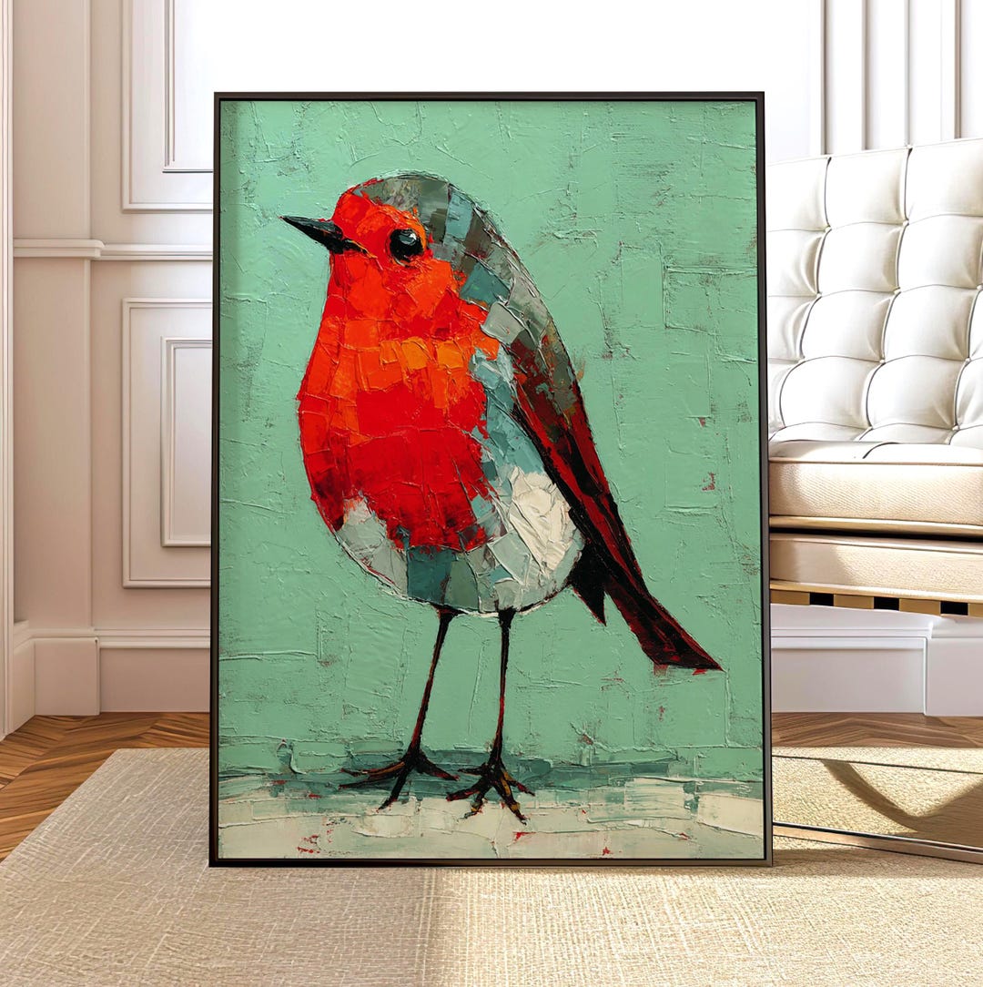 Robin Bird Wall Art Print, Abstract Red Chest Painting, Modern Wildlife ...