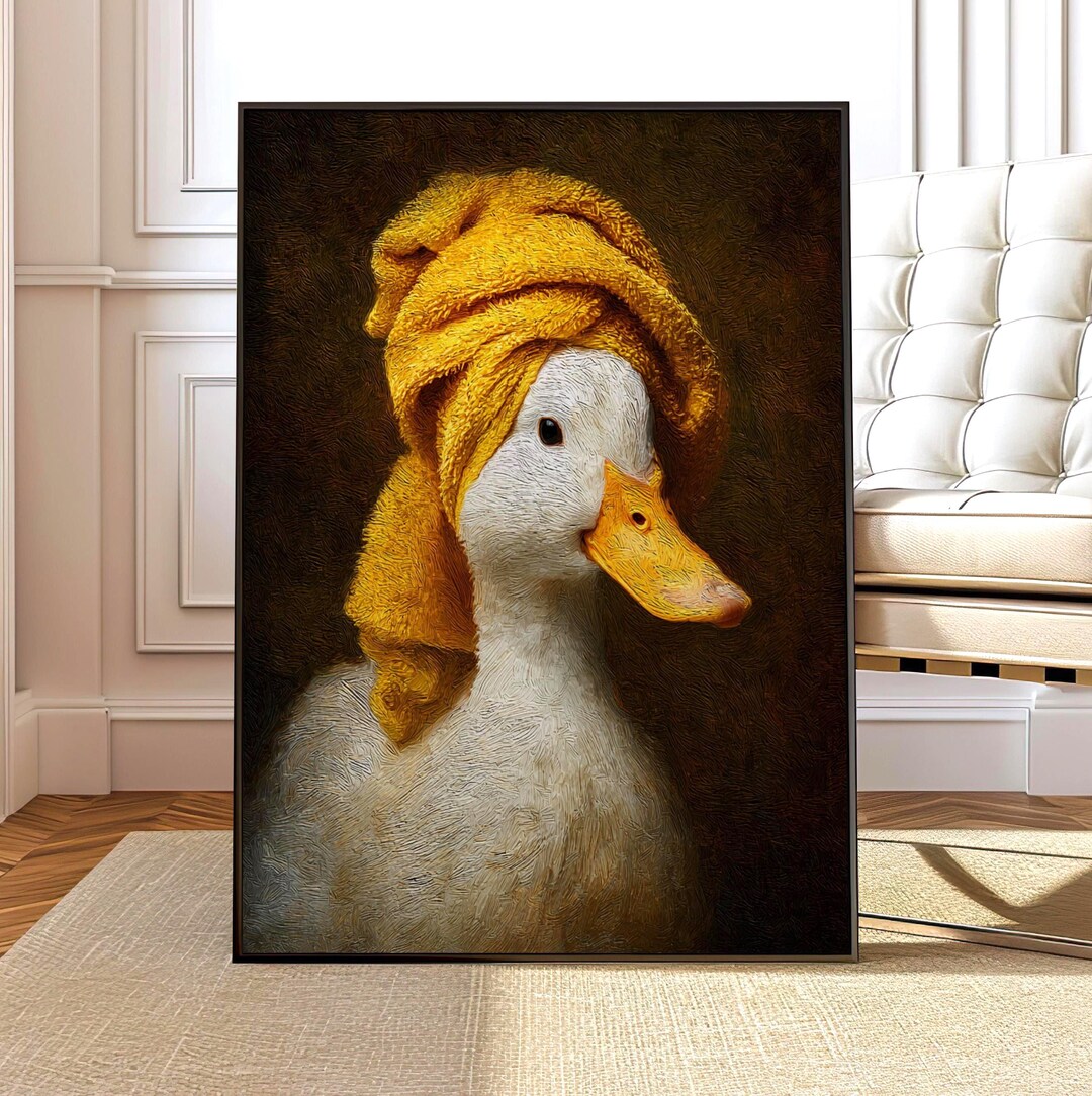 Funny Duck Bathroom Wall Art Print, Vintage Animal Portrait Poster ...