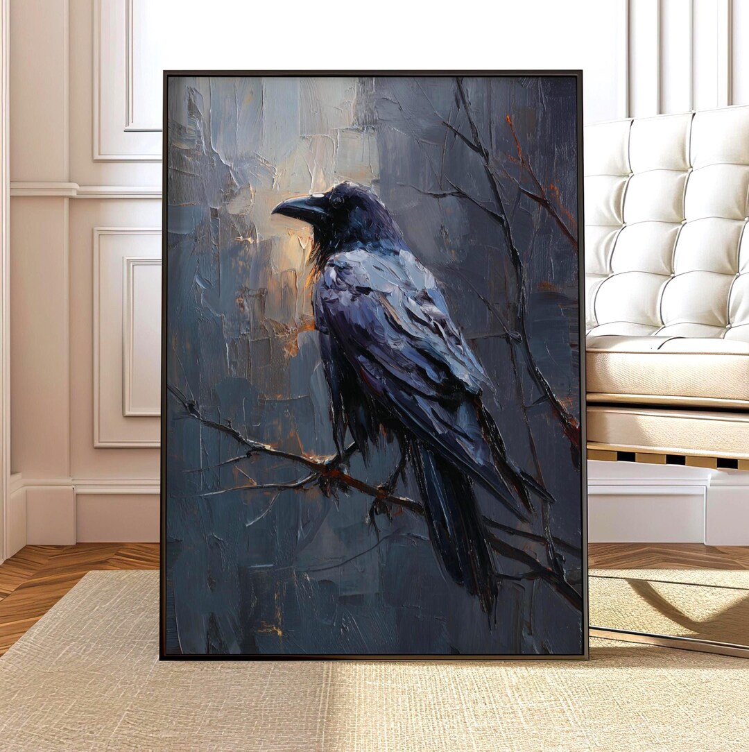 Crow Wall Art Print | Dark Raven Painting, Gothic Bird Artwork ...