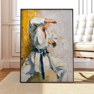 Karate Block Technik Wand Kunst Druck | Modernes Öl Kampfkunst Gemälde | Fokus & Kontrolle Kunstwerk