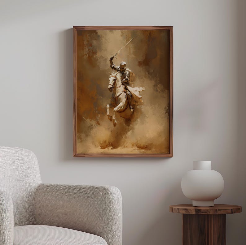 Medieval Knight Horse Wall Art Print, Warrior Battle Painting ...