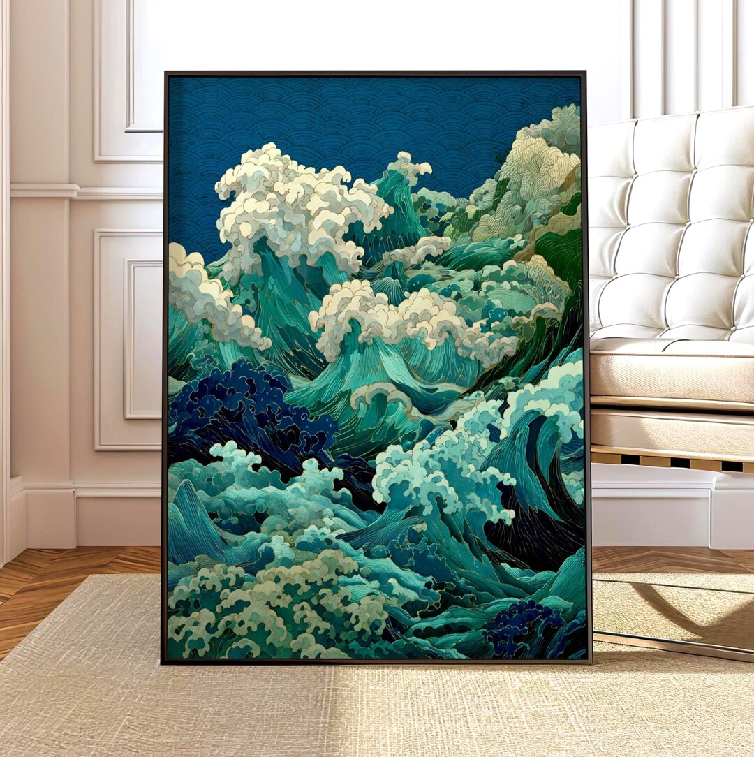 Wave Rising Drawing Ocean Waves Building Under Rising Winds | Abstract Sea Movement Wall ...