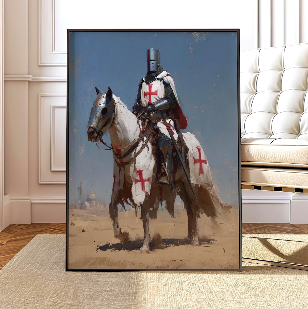 Crusader Knight Wall Art Print, Medieval Templar Horse Painting ...
