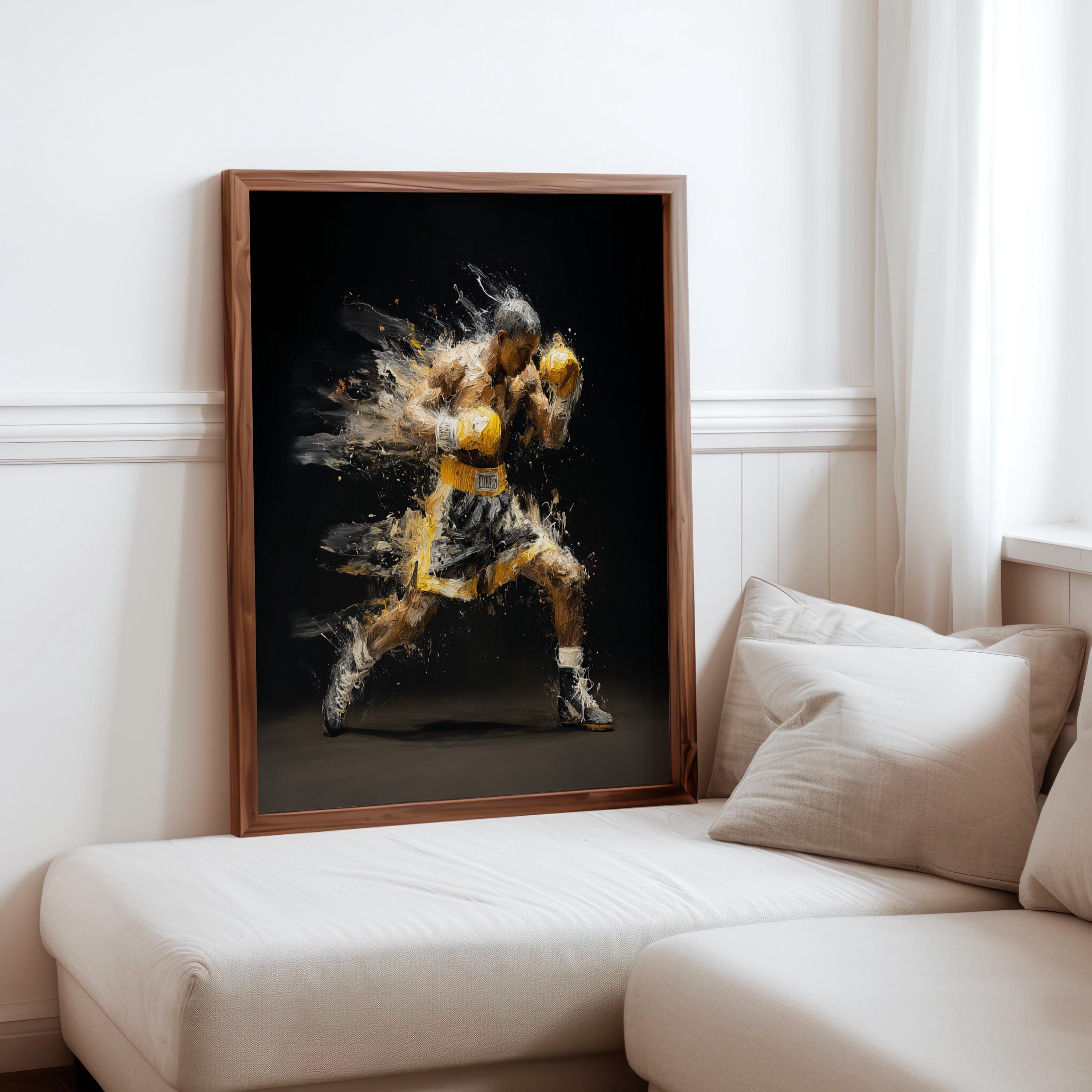 Abstract Boxing Fighter Wall Art, Dynamic Sports Painting, Gold Gloves ...