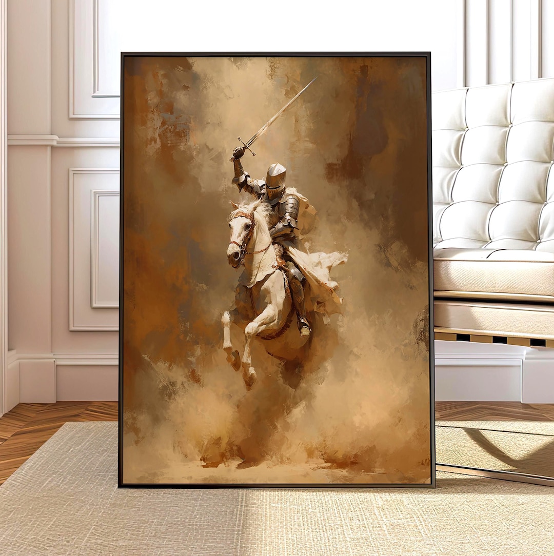 Medieval Knight Horse Wall Art Print, Warrior Battle Painting ...