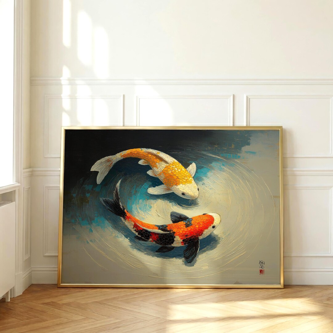 Koi Fish Wall Art Print, Japanese Yin Yang Painting, Zen Water Decor ...