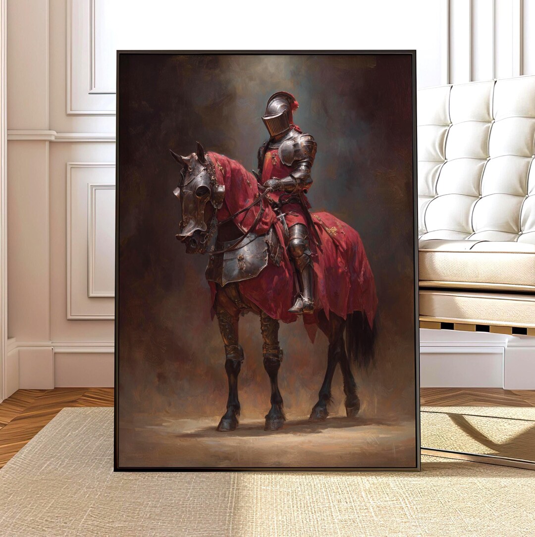 Medieval Knight on Horse Wall Art Print, Armored Warrior Painting ...