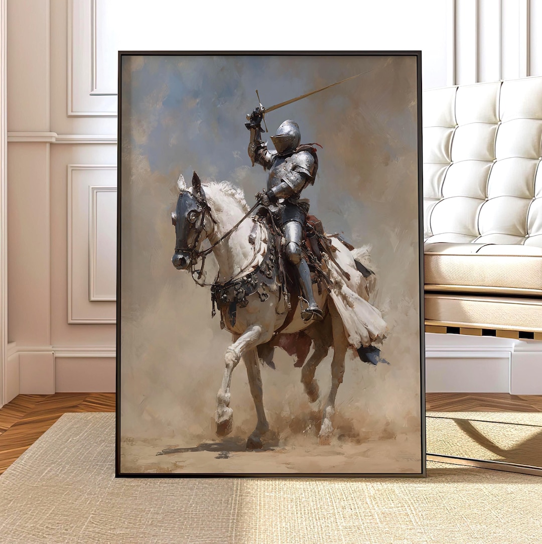 Medieval Knight Wall Art Print, Warrior Horse Painting, Historical ...