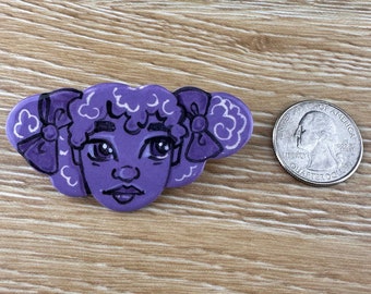 Purple Haired Girl pin with swing arm clasp