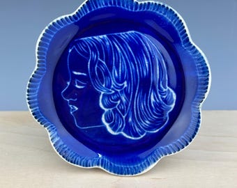 Blue Engobe Crackle Clear Trinket dish