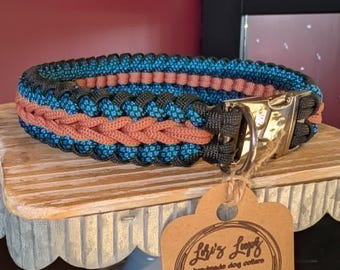 Collar para perro de paracord trenzado rosa y azul