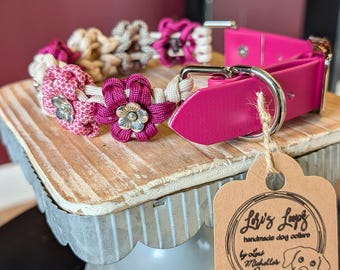 Collar ajustable para perros Magenta Flower Paracord y BioThane (R)