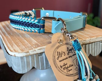 Collar ajustable para perros de paracord azul y azul marino y BioThane (R)