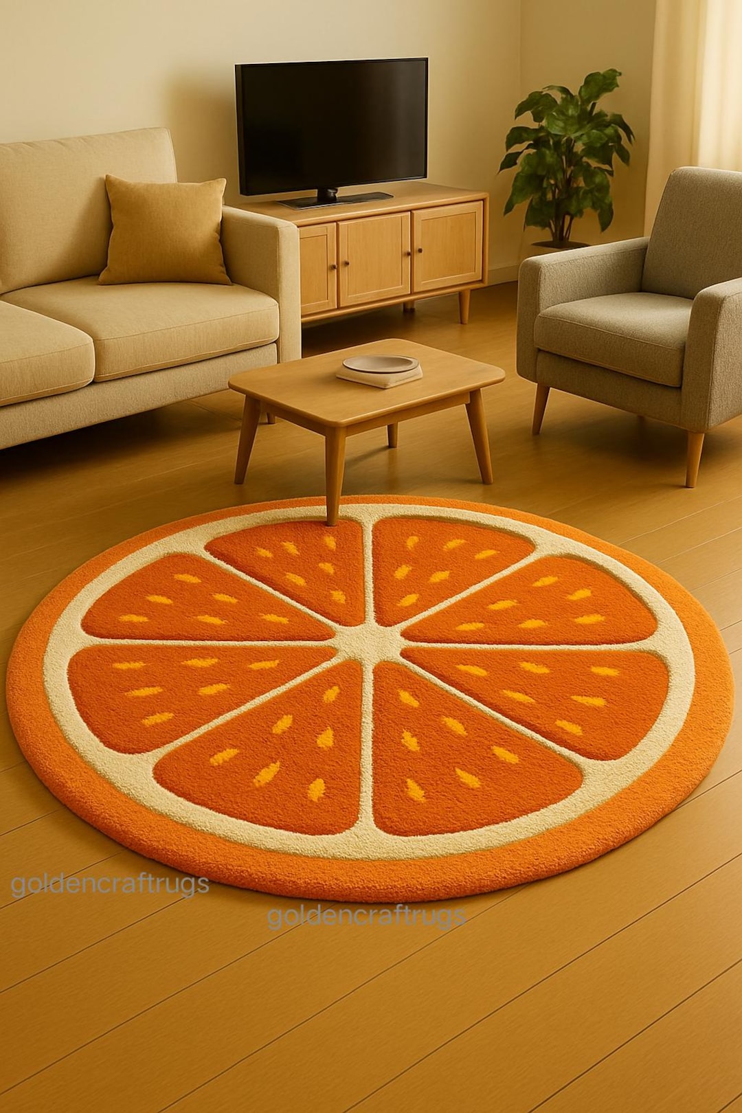 Slice Rugs Handmade Orange Slice Rug, Tufted Wool Cotton Blend, Citrus Kitchen Mat ...